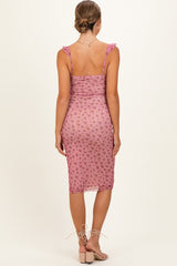 Smoke Rose Mesh Front Tie Maternity Midi Dress