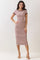 Light PinkStriped Solid Trim Midi Dress