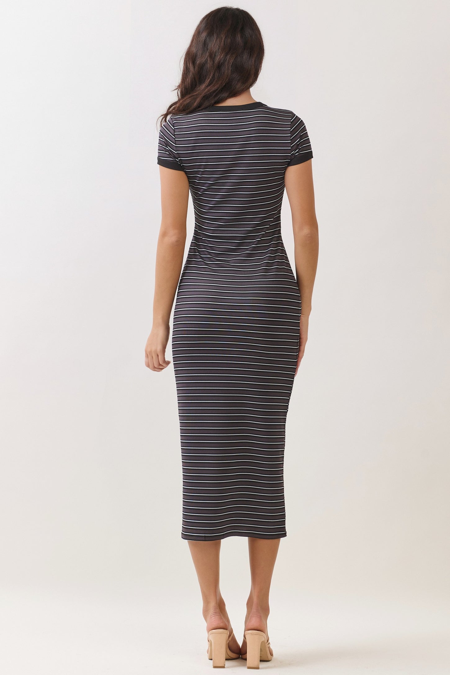 Nightshade Striped Solid Trim Midi Dress