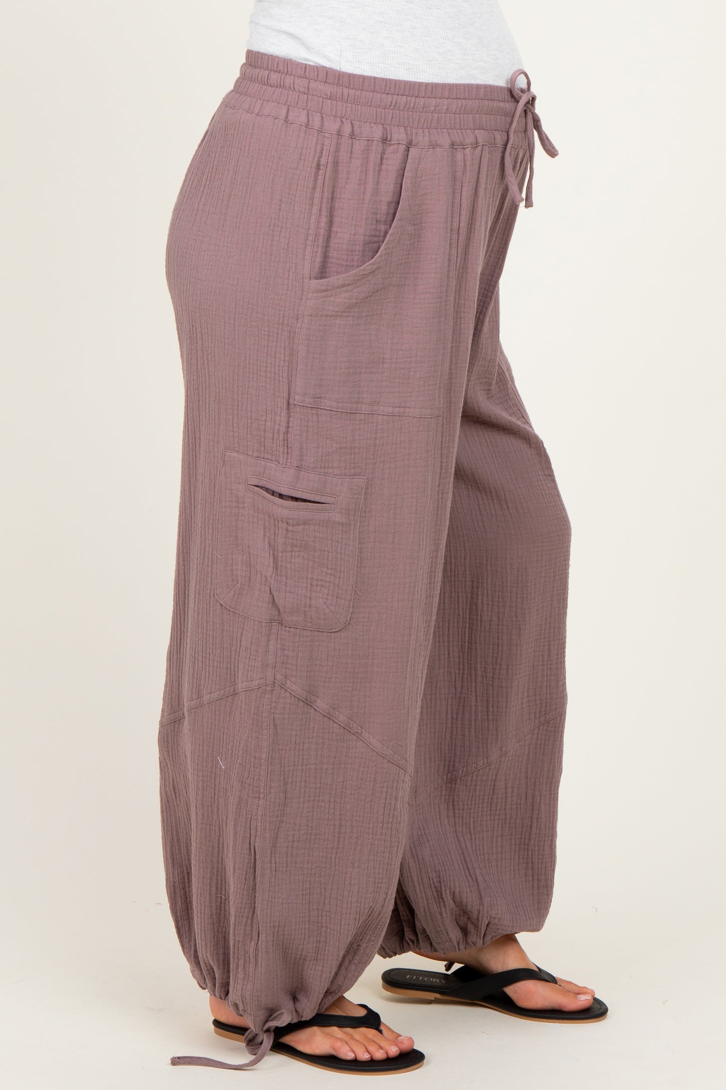 Mushroom Tie Hem Maternity Pants