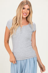 Heather Grey Short Sleeve Maternity Henley Top