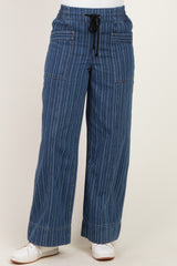Dark Denim Striped Wide Leg Trousers
