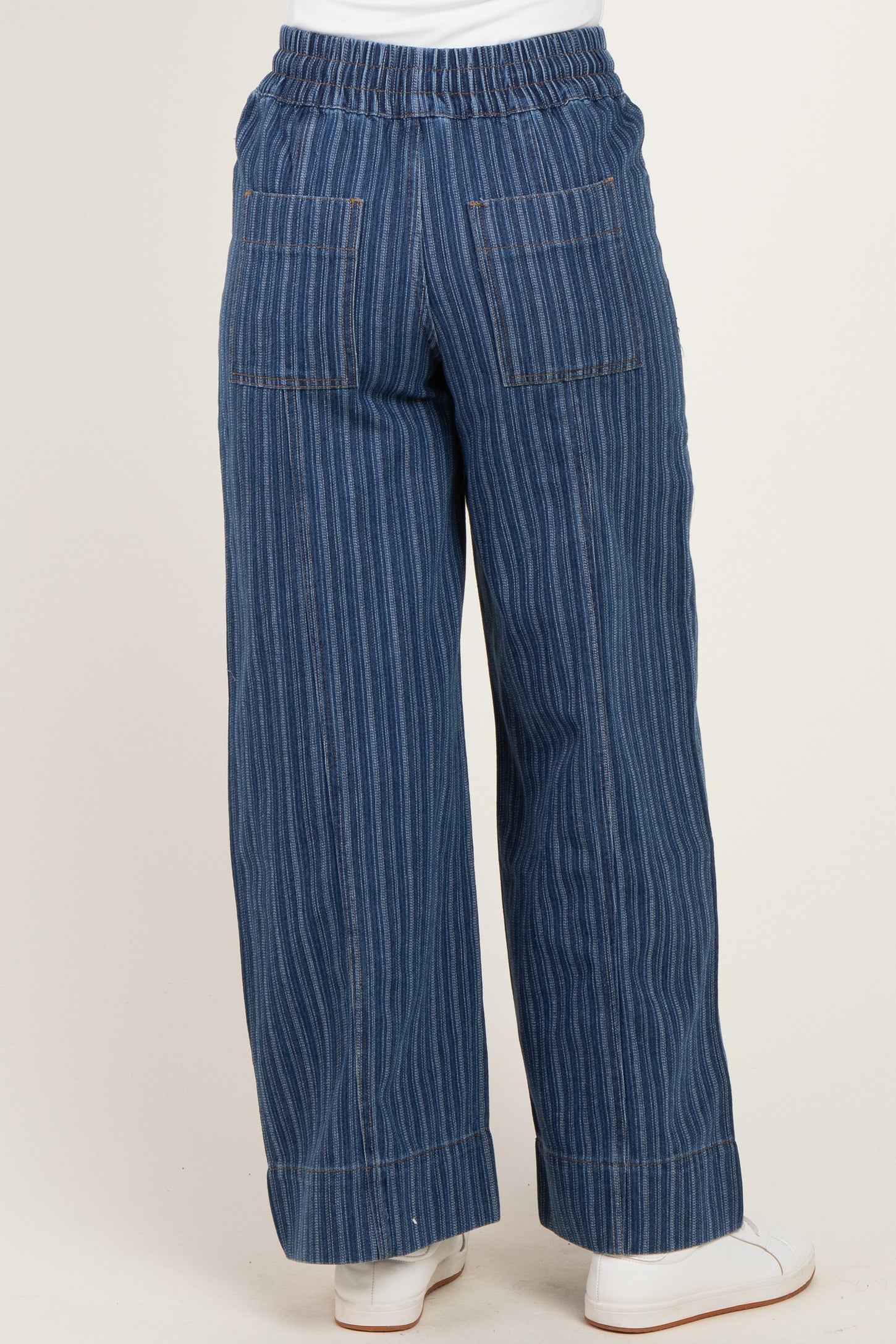 Dark Denim Striped Wide Leg Trousers