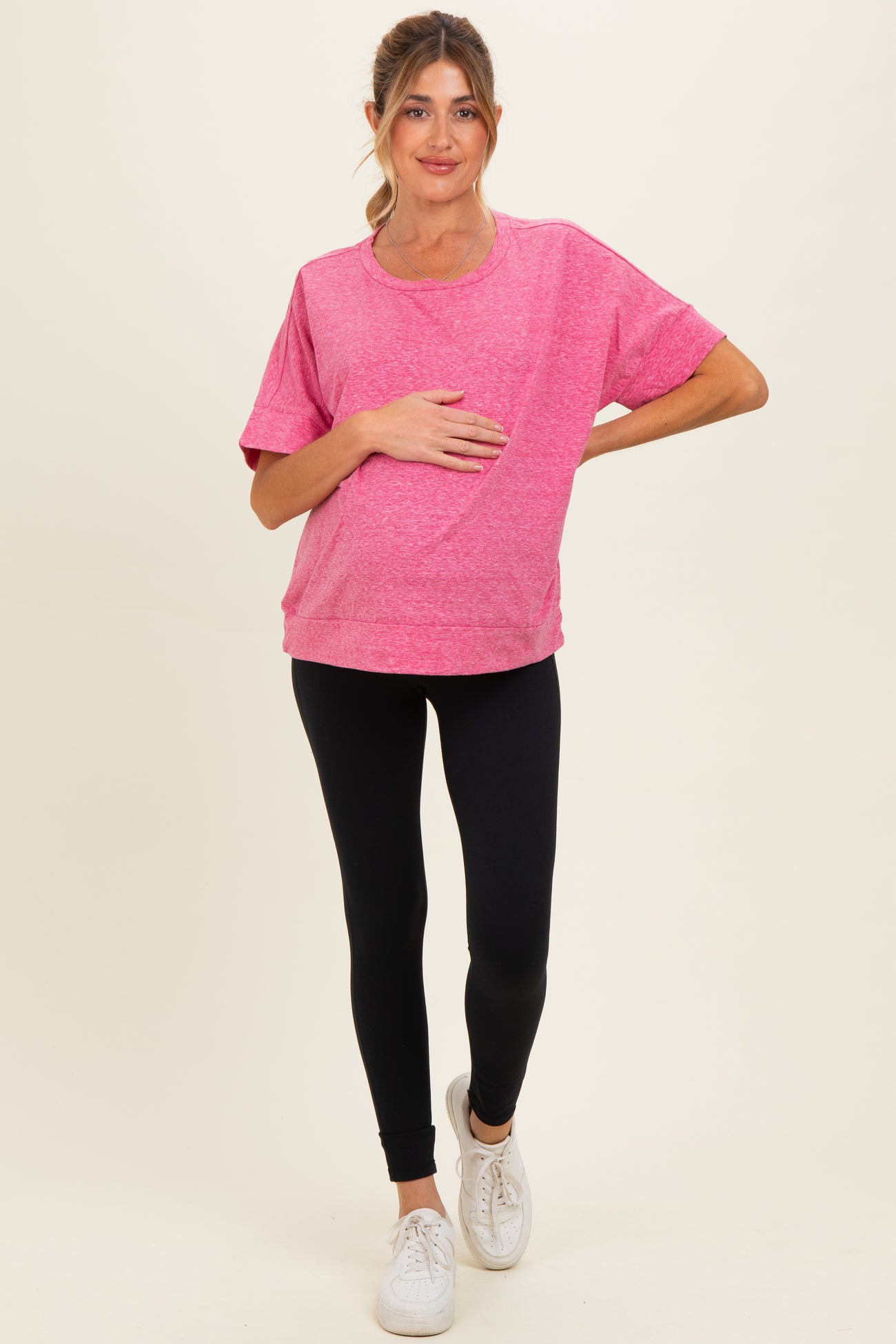 Fuchsia Oversized Maternity Short Sleeve Top