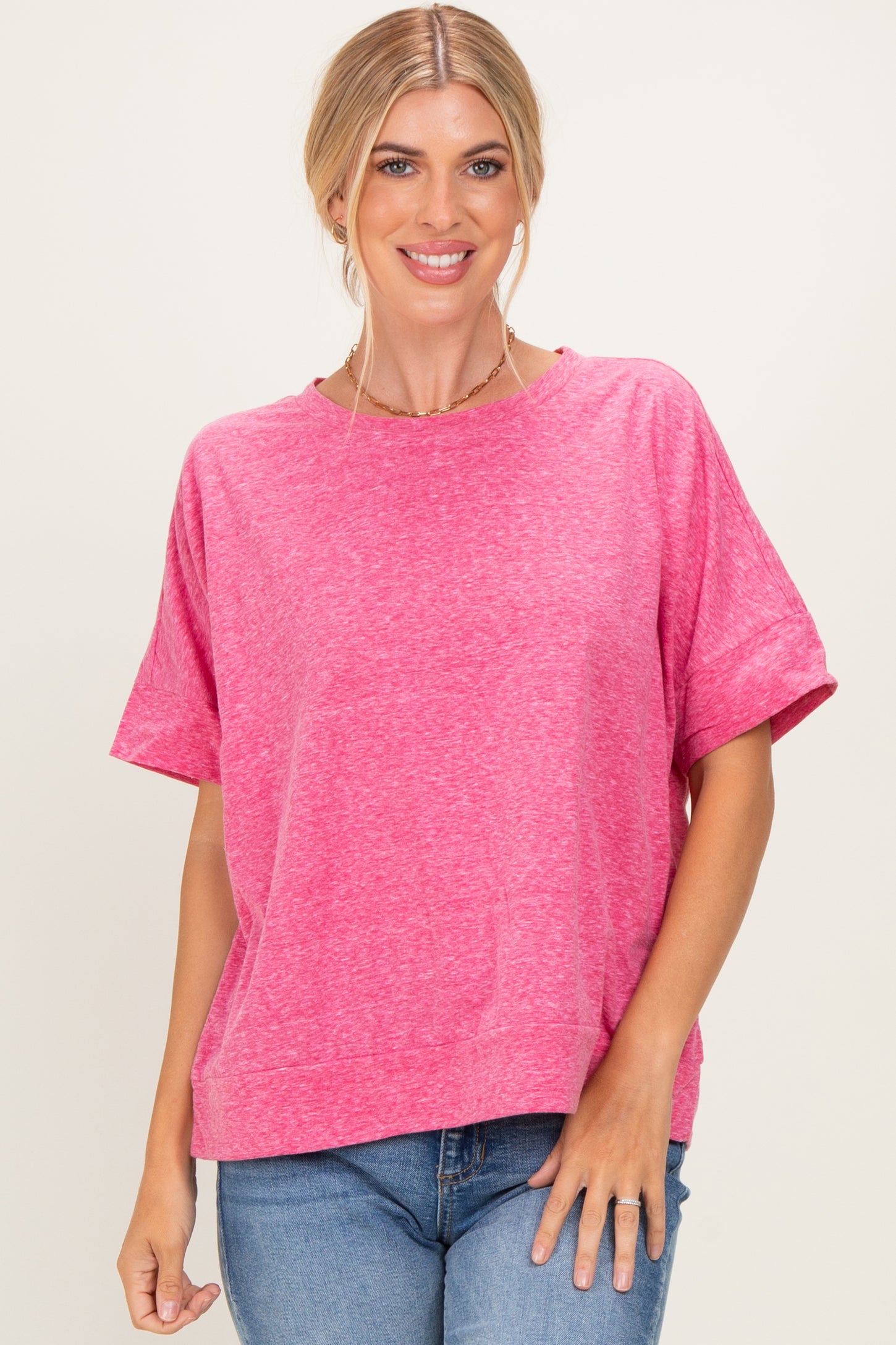 Fuchsia Oversized Short Sleeve Top