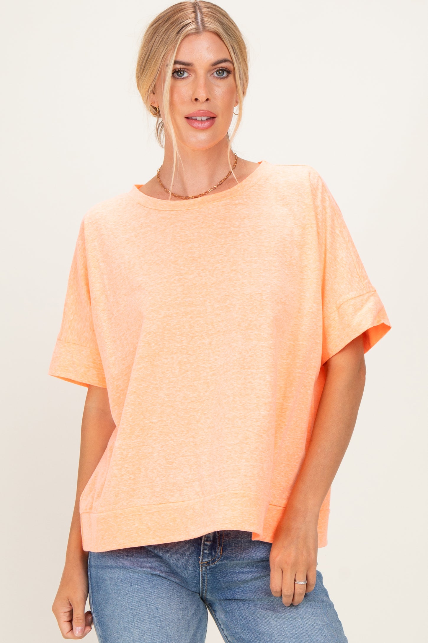 Neon Coral Oversized Short Sleeve Top