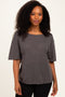 Black Charcoal Relaxed Fit Short Sleeve Top