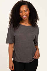 Black Charcoal Relaxed Fit Short Sleeve Top