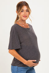 Black Charcoal Relaxed Fit Short Sleeve Maternity Top
