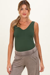 Army Green Sleeveless Fitted Maternity Tank Top