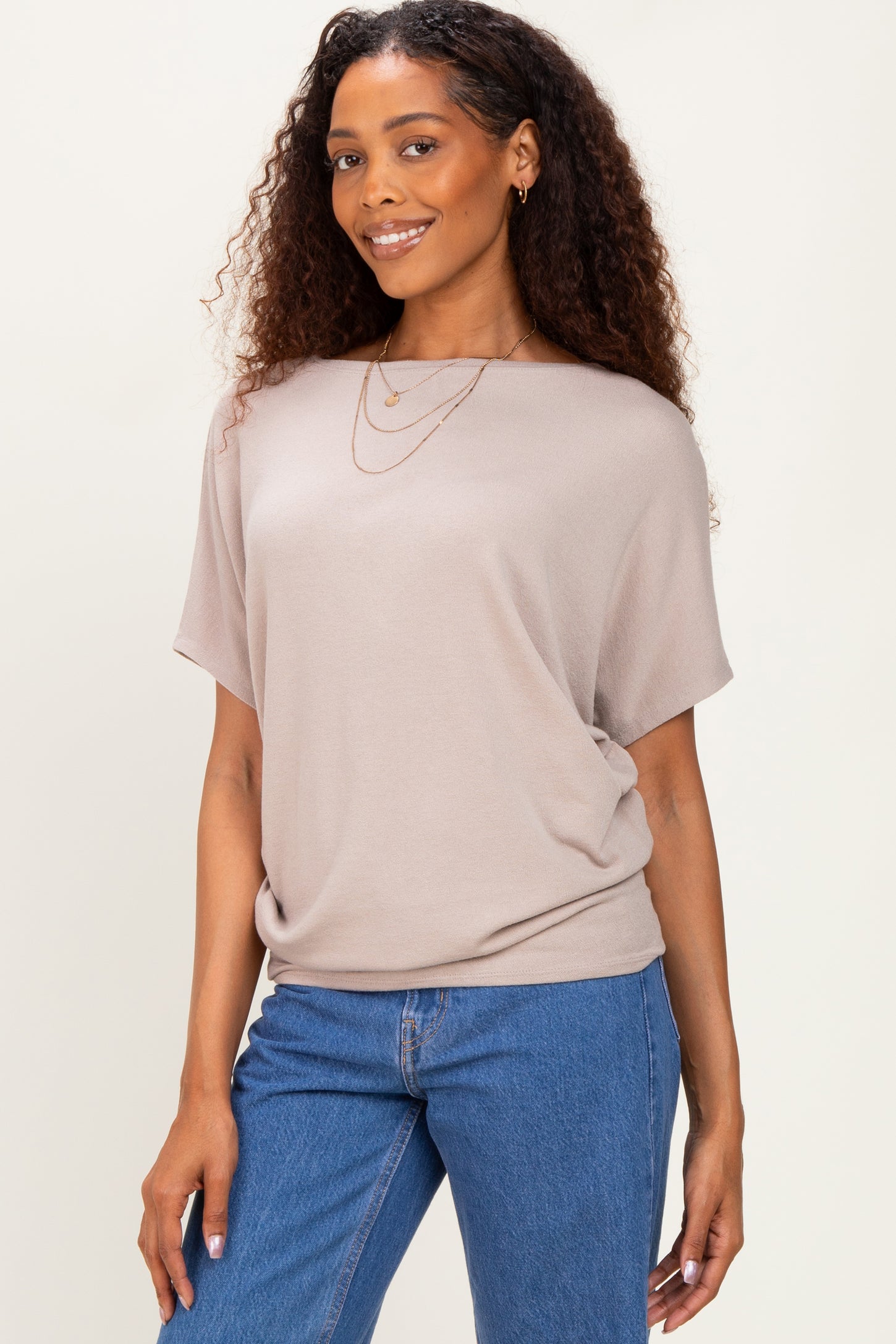 Ash Mocha Dolman Sleeve Boat Neck Top