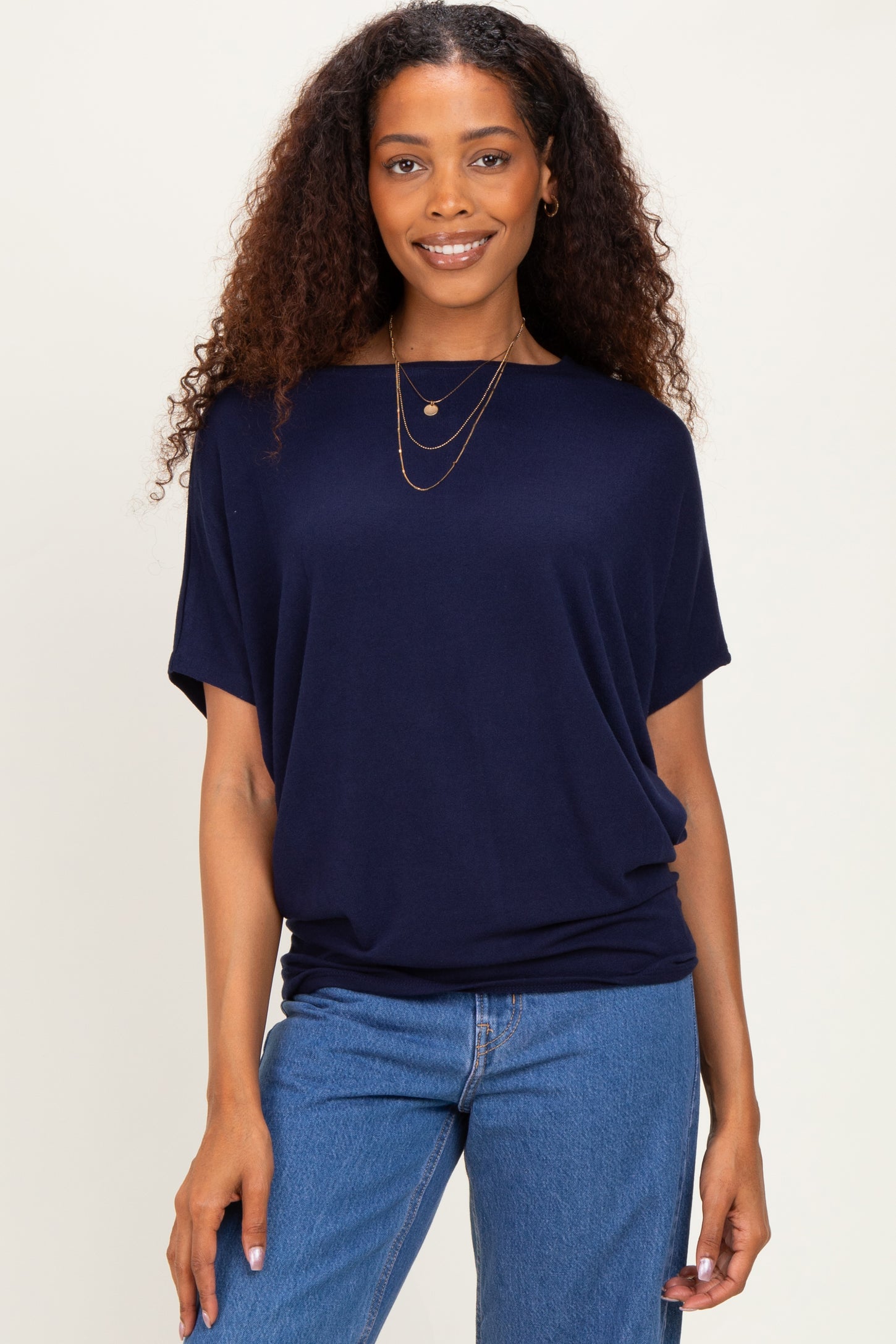 Navy Dolman Sleeve Boat Neck Maternity Top
