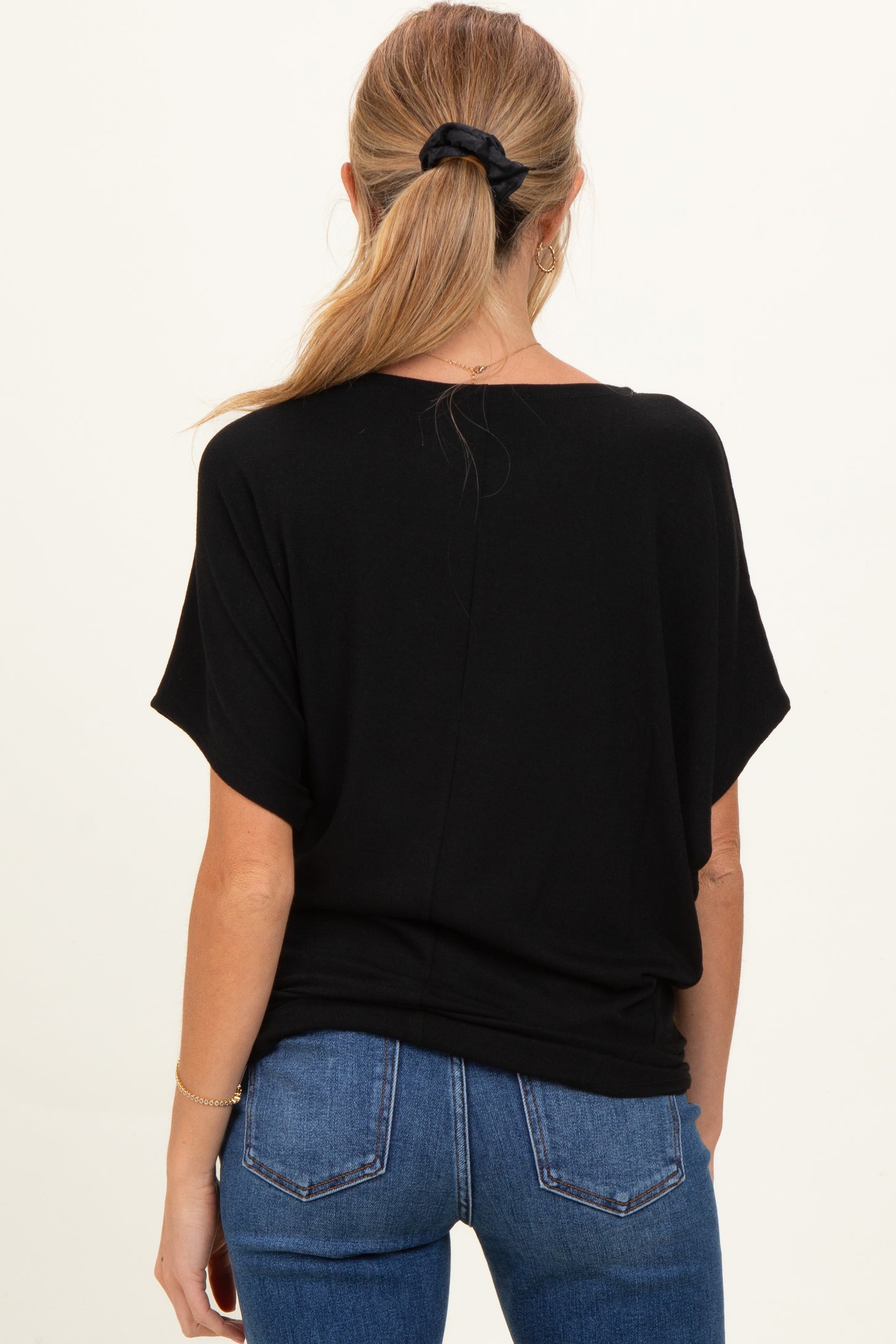 Black Dolman Sleeve Boat Neck Maternity Top