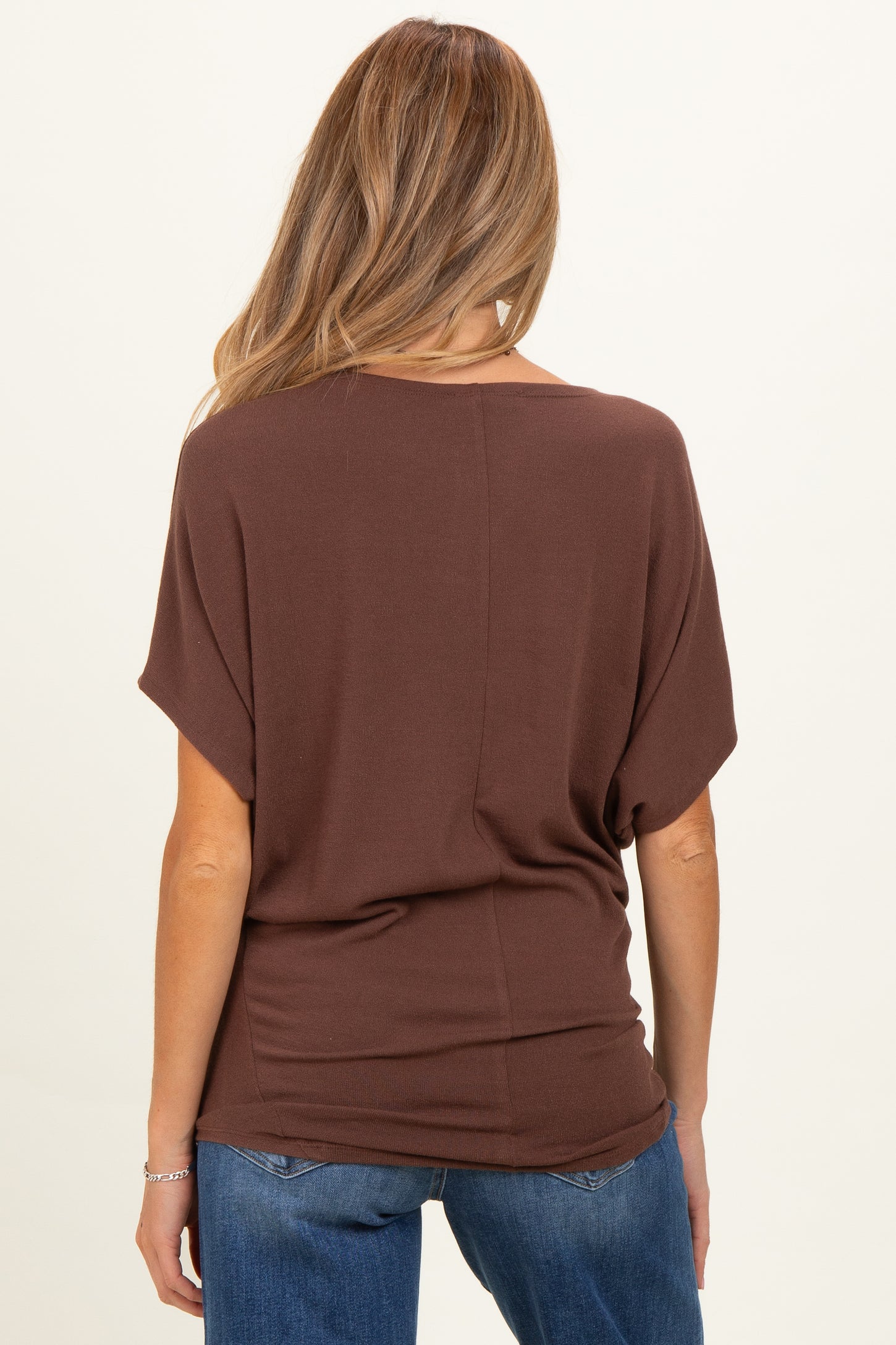 Brown Dolman Sleeve Boat Neck Maternity Top