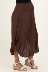 Chocolate Smocked Waist Rounded Hem Maternity Skirt