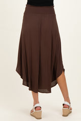 Chocolate Smocked Waist Rounded Hem Maternity Skirt