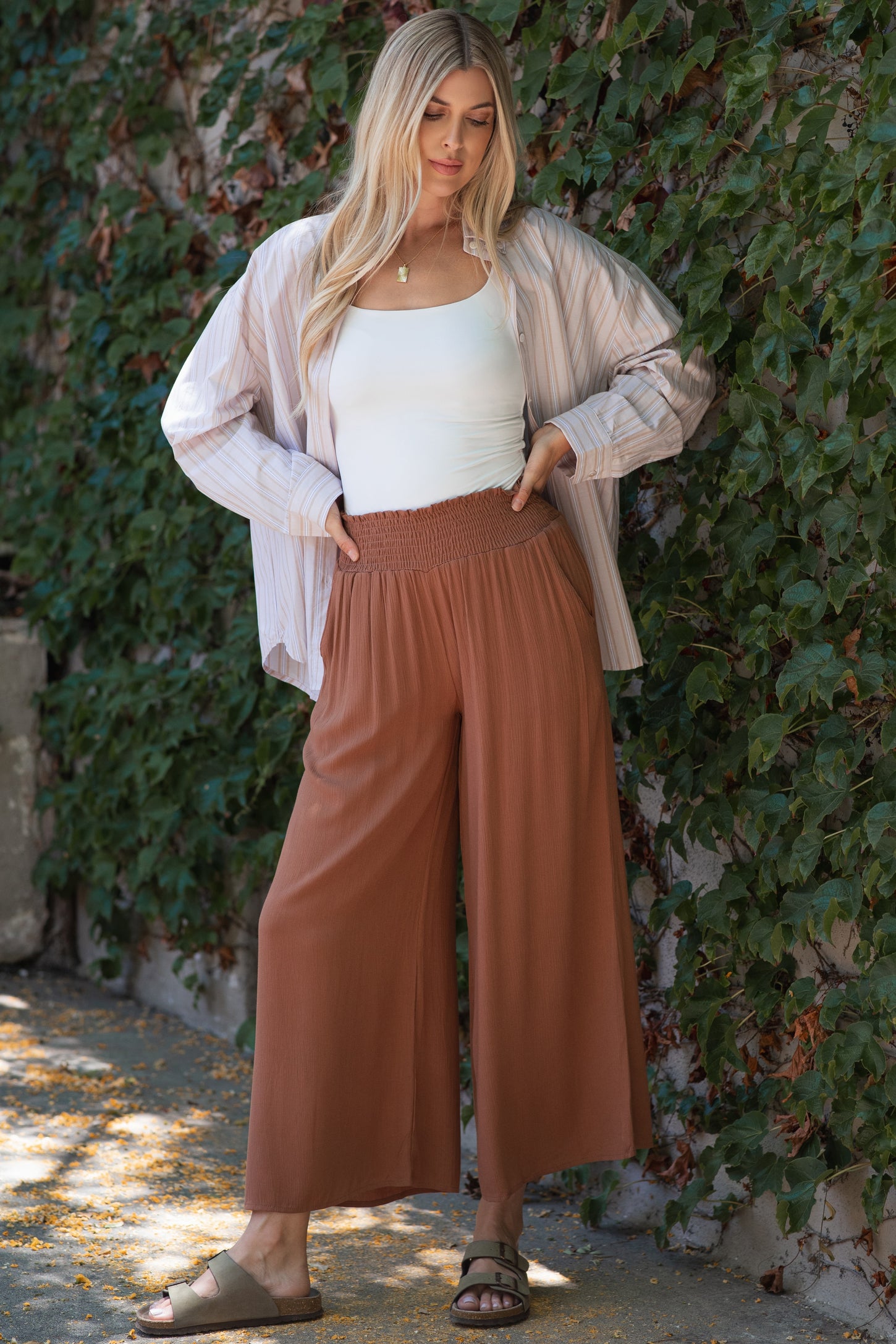 Nutshell Smocked Waistband Wide Leg Maternity Pants