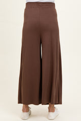 Brown Cropped Wide Leg Maternity Pants