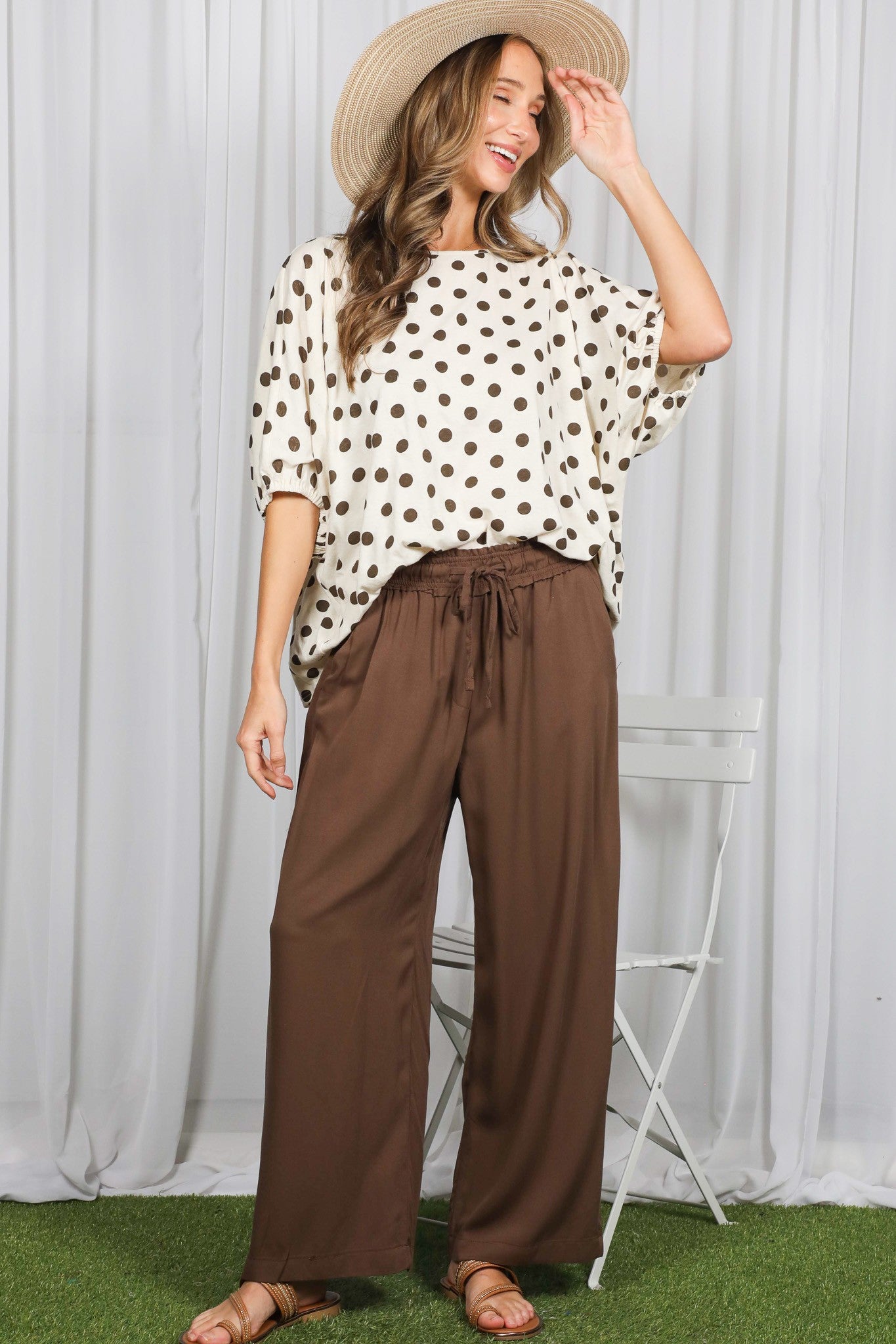Brown Drawstring Waistband Pants