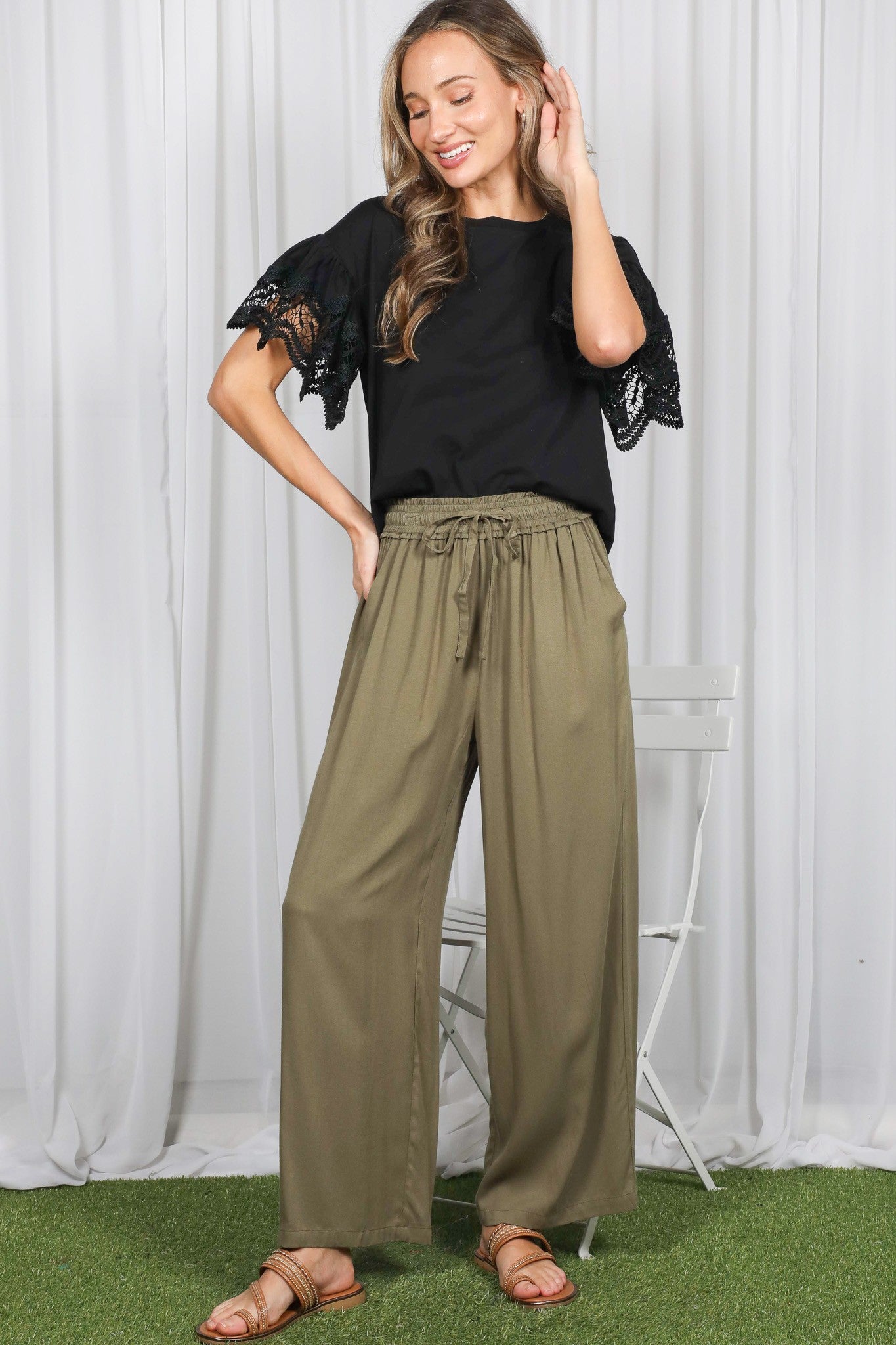 Olive Drawstring Waistband Maternity Pants