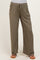 woman wearing olive green maternity wide-leg pants with an elastic waistband and drawstring detail