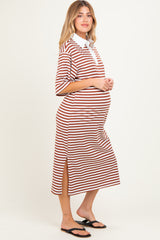 Brown Striped Oversized Maternity Polo Dress