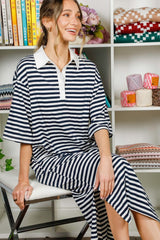 Navy Striped Oversized Polo Dress