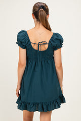 Dark Green Gingham Button Accent Maternity Mini Dress