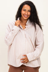 Mocha Stripe Striped Button-Down Maternity Shirt