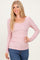 Pink Ribbed Ruched Long Sleeve Top