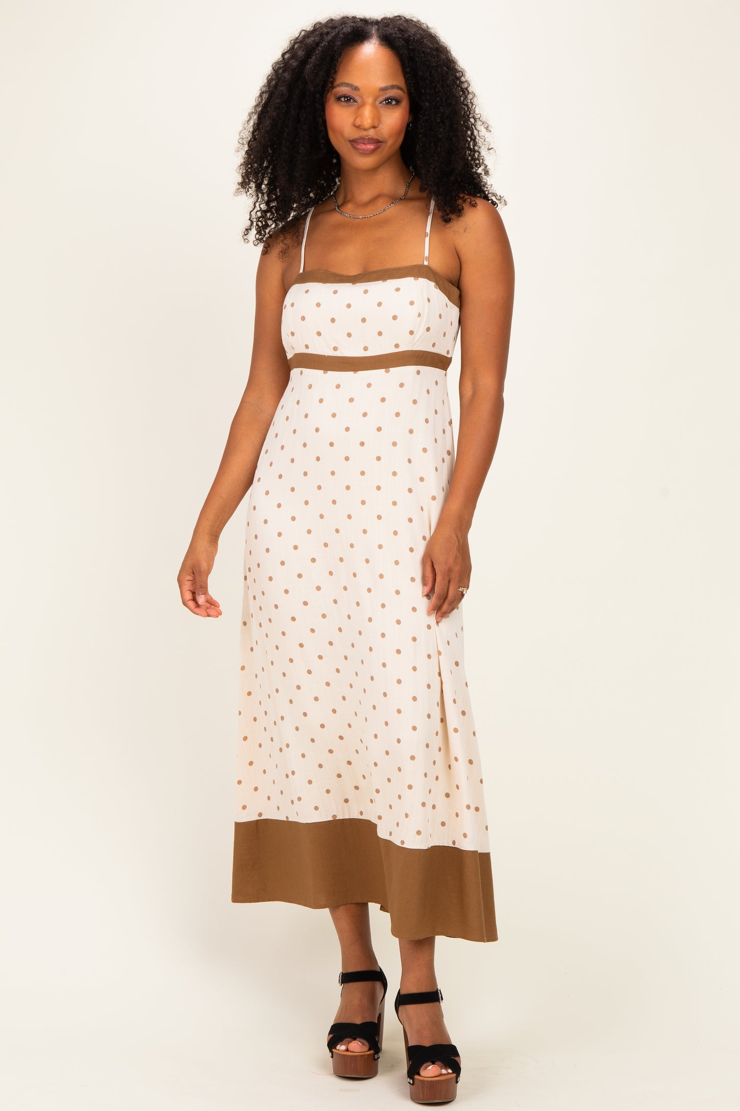 Natural Polka Dot Maternity Maxi Dress