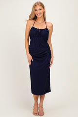 Navy Sleeveless Lace Maternity Midi Dress