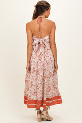 Terracotta Printed Cutout Tie Back Maternity Maxi Dress