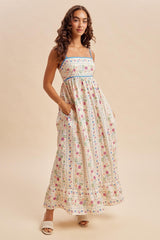 Creme Floral Sleeveless Maxi Dress