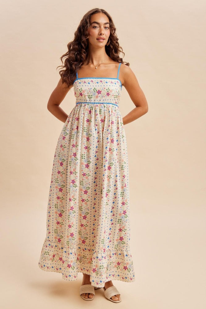 Creme Floral Sleeveless Maxi Dress