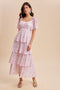 Sweet Pink Floral Flounce Tiered Maxi Dress