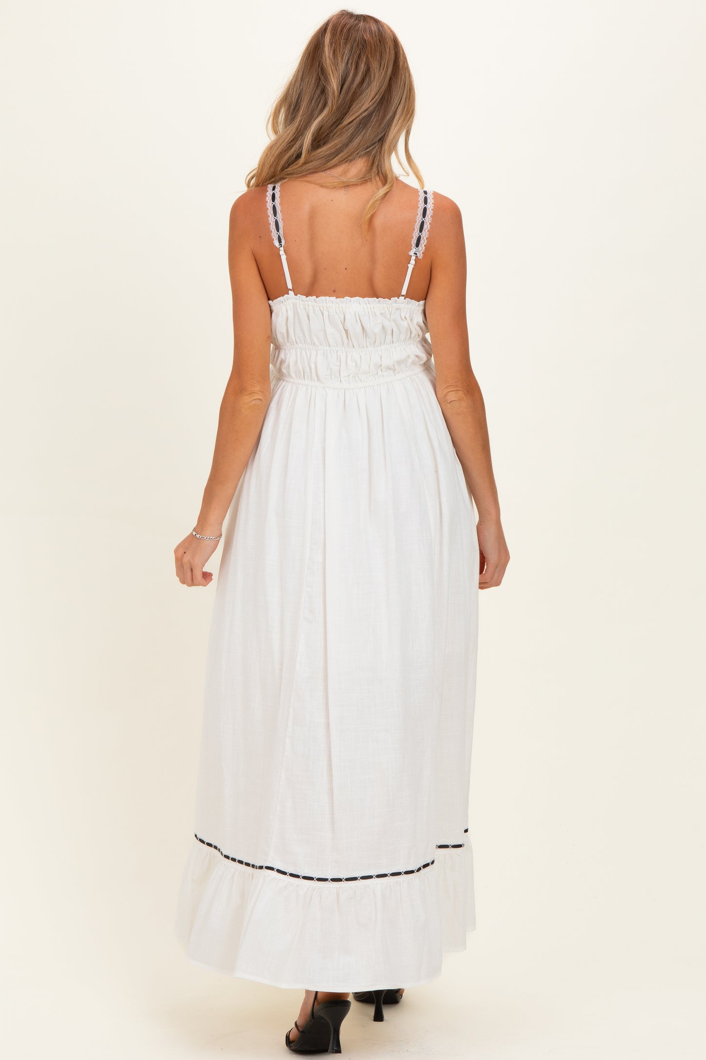 Off-White Lace Ribbon Detail Maternity Maxi Dress