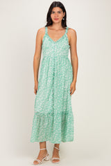Mint Green Floral Ruffle Strap Button Down Maternity Dress