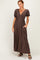 Brown Floral V-Neck Short Sleeve Maxi Dress