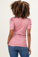 Mauve Floral Short Sleeve Ribbed Maternity Top