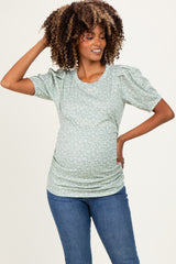 Sage Floral Short Sleeve Ribbed Maternity Top