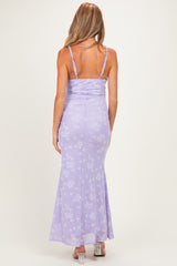 Lavender Floral Sleeveless V-Neck Maternity Maxi Dress
