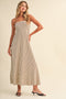 Cream Brown Striped Strapless A-Line Maxi Dress