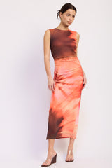Coral Multi Tie Dye Mesh Maternity Maxi Dress With Side Ruching
