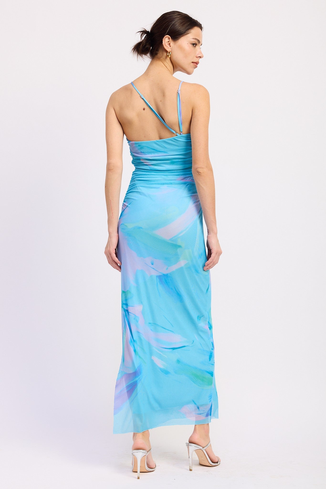 Blue  Multi One Shoulder Ruched Dress