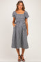 Black Gingham Lace Trim Puff Sleeve Maternity Midi Dress