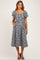 Black Gingham Lace Trim Puff Sleeve Maternity Midi Dress