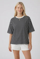 Black Ivory Stripe Relaxed Fit Tee