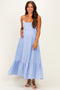 Blue/ Off White Striped Sleeveless Ruffle Hem Maternity Maxi Dress
