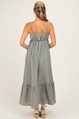 Olive/ Off White Striped Sleeveless Ruffle Hem Maxi Dress
